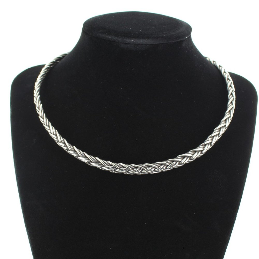 925 Sterling silver braided cuff necklace